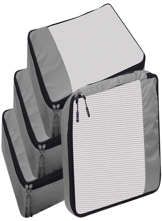 GBMI Compression Packing Cubes Travel Organizer, Travel Organiser Bags for Luggage, Clothes, Suitcase Travelling Pouches for Men And Women, Polyester (Medium- Pack of 4, Grey) - Image 1